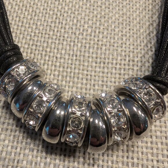 Silver Beaded Choker Necklace, seven strand - Picture 5 of 6